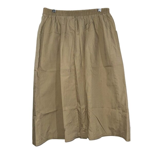 Vintage Liberated Lady Elastic Waist Khaki A-Line Midi Skirt With Snap Button Fr - Picture 6 of 7